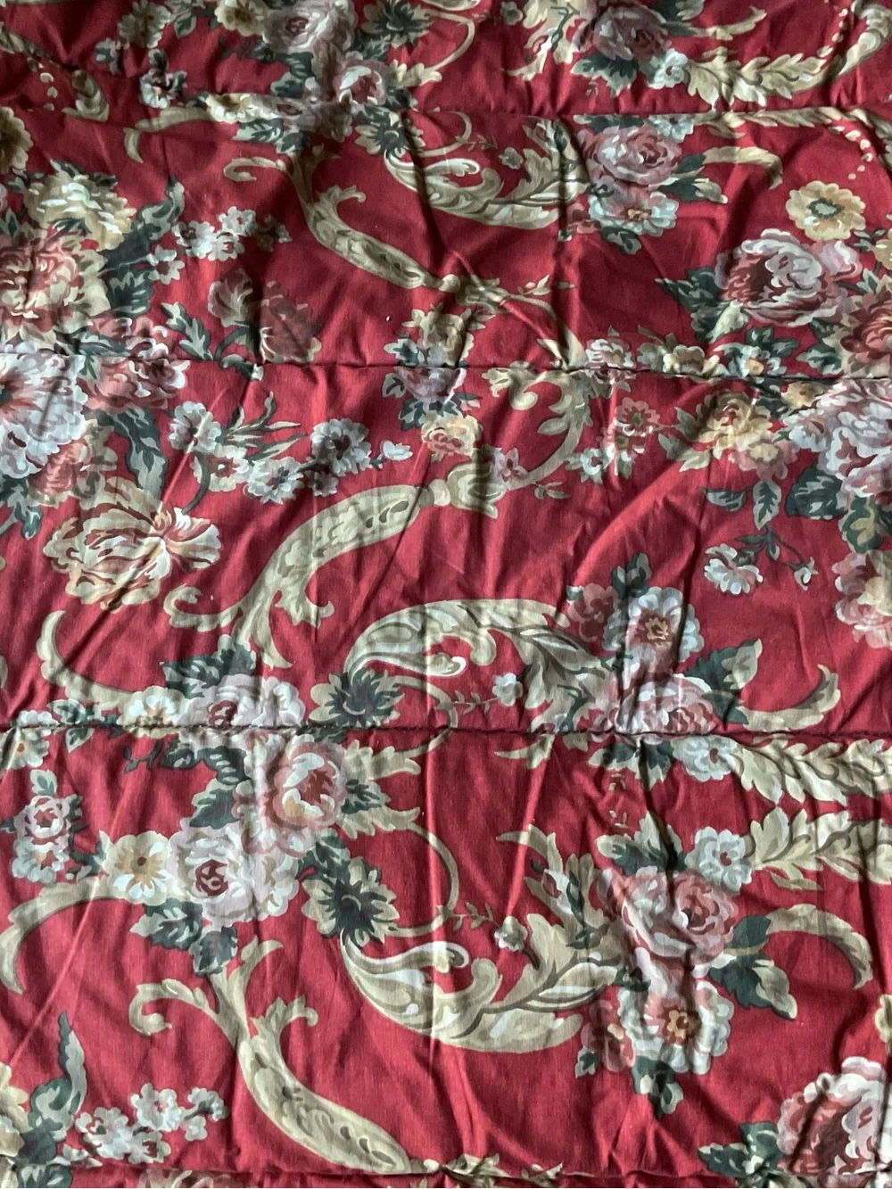 VTG Lauren Ralph Lauren Marseilles Red Floral Ruffle Twin Comforter- USA Made